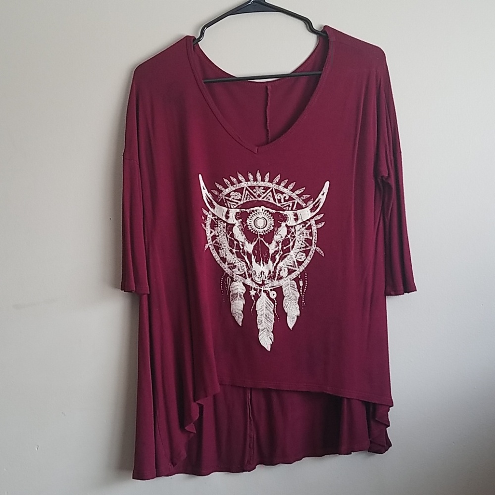 Maroon Tunic-Back V-neck Half-Sleeved Shirt